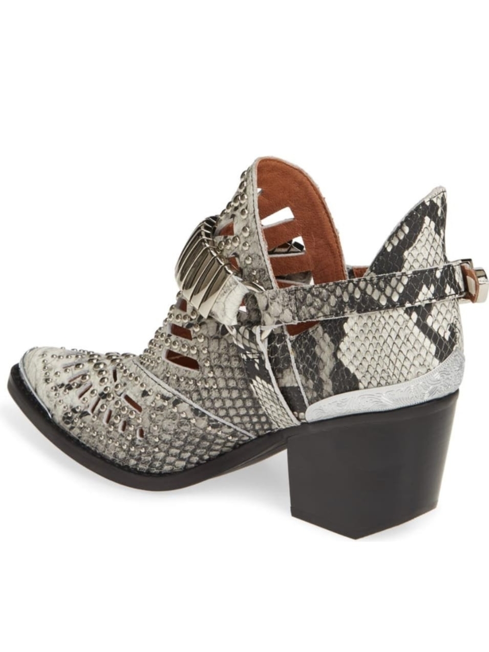 Jeffrey Campbell Silver and Black Snake-Print Cutout Western Bootie - Picture 4 of 7